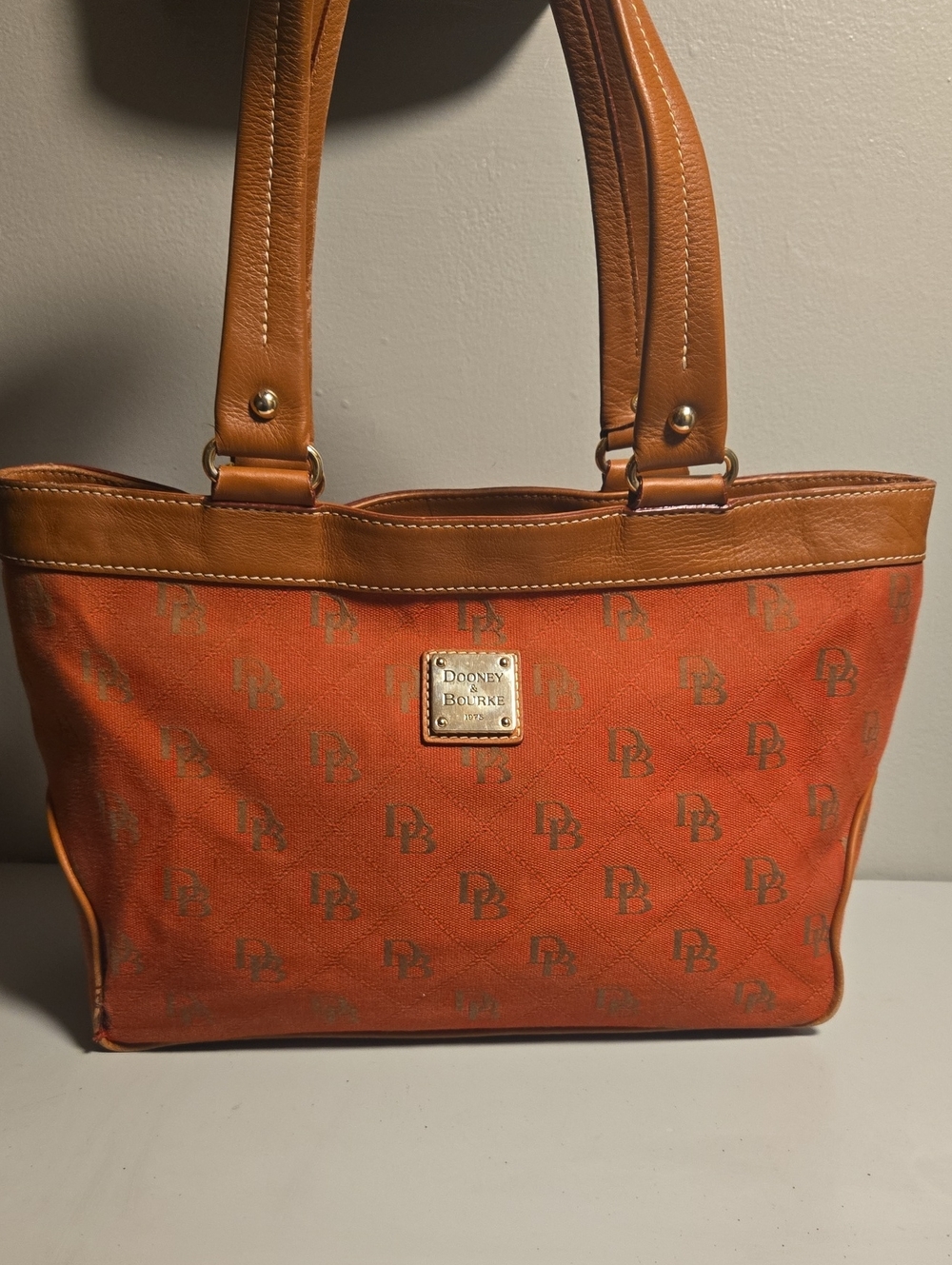 Dooney & Bourke Orange Canvas & Tan Leather Tote